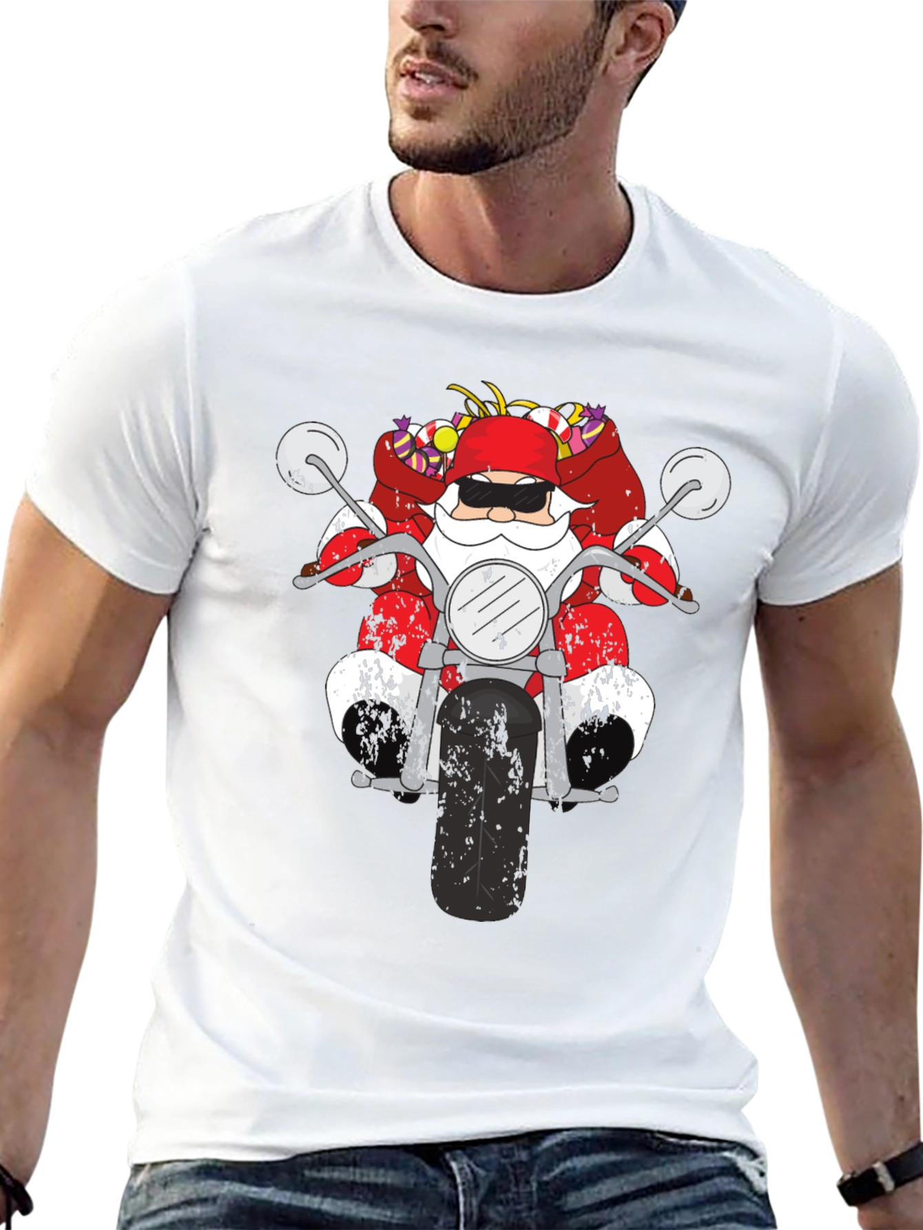 Santa Motorcycle Graphic Tee - Black