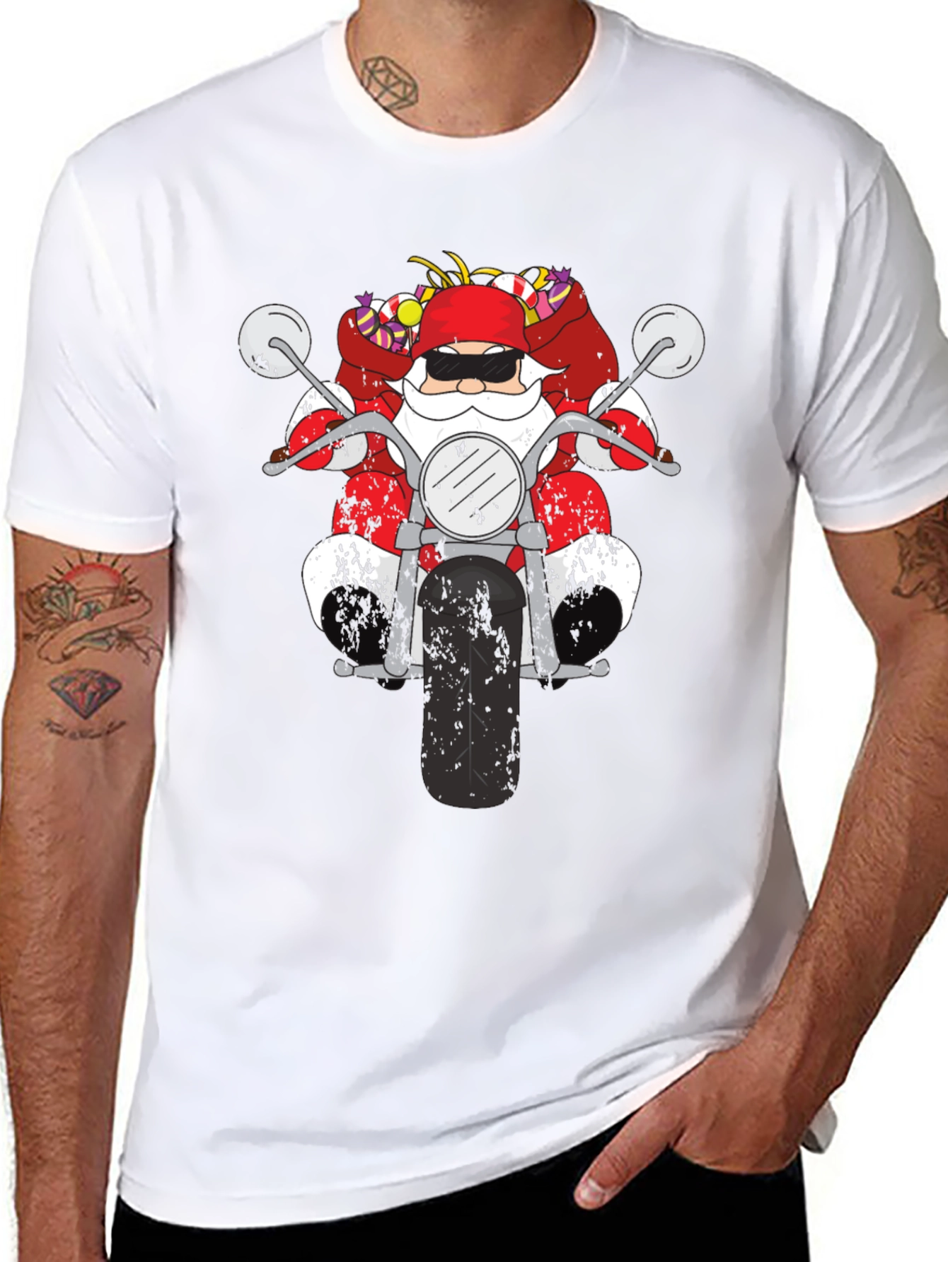 Santa Motorcycle Graphic Tee - Black