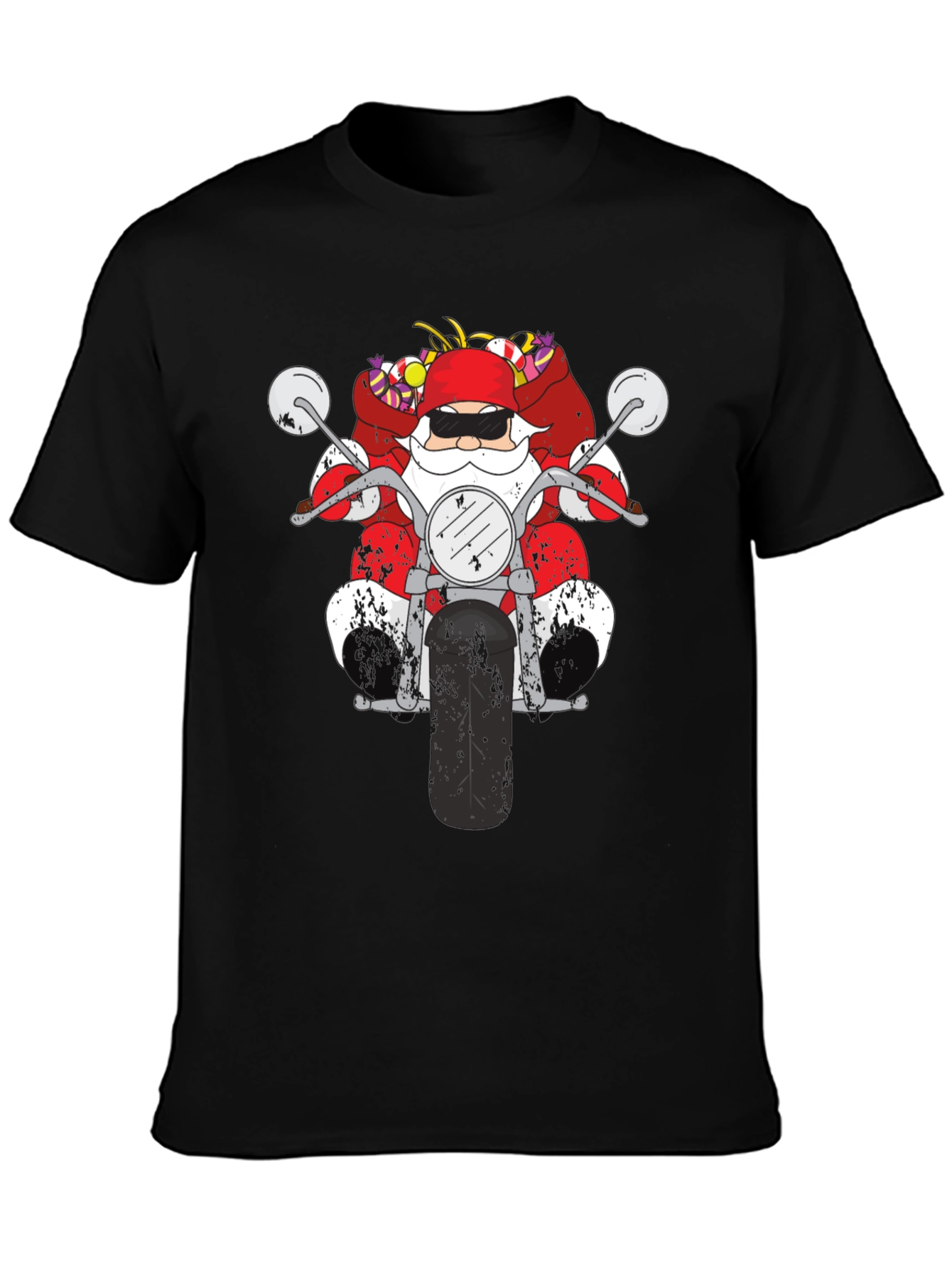 Santa Motorcycle Graphic Tee - Black