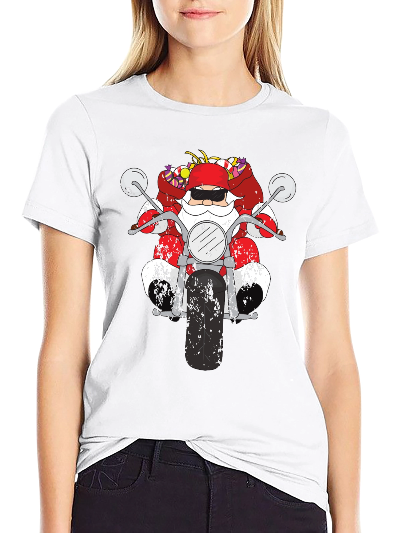 Santa Motorcycle Graphic Tee - Black