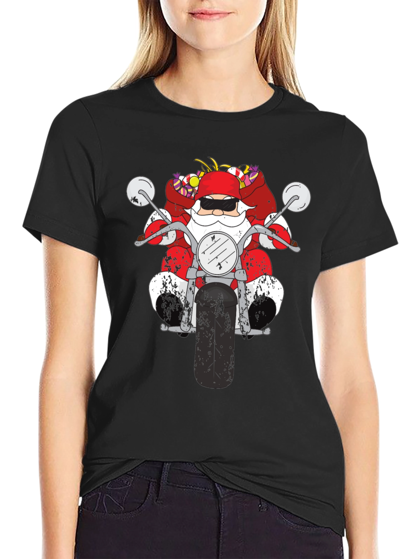 Santa Motorcycle Graphic Tee - Black