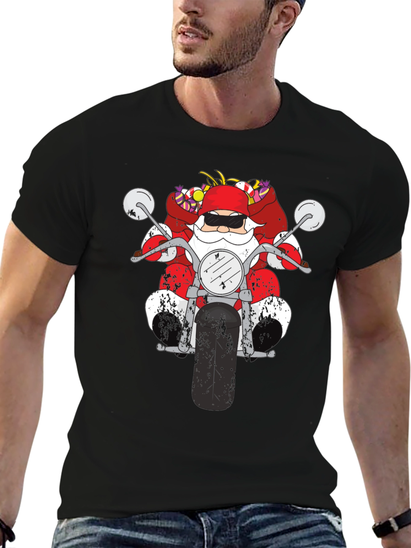 Santa Motorcycle Graphic Tee - Black