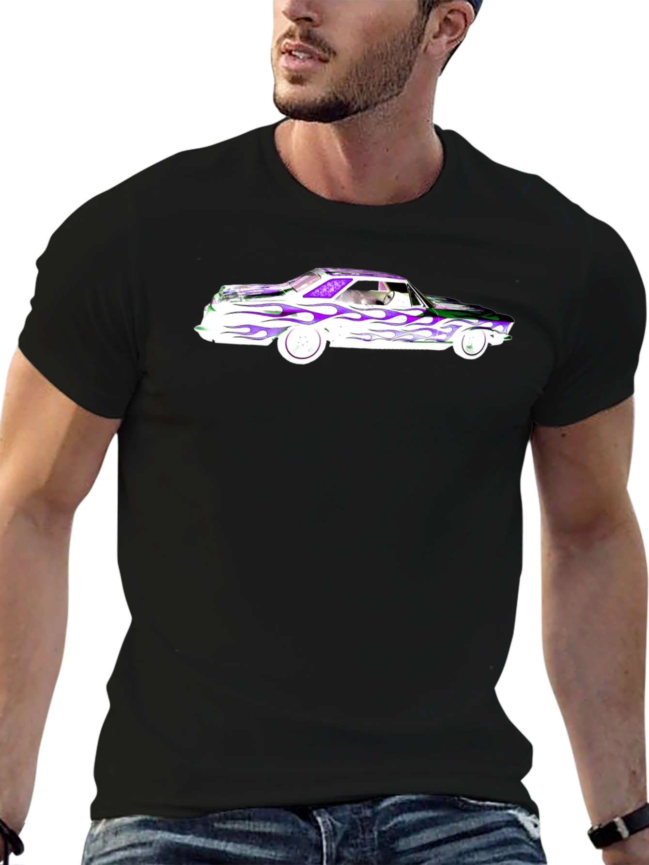 Flamed Car Graphic T-Shirt - Cool Black Tee