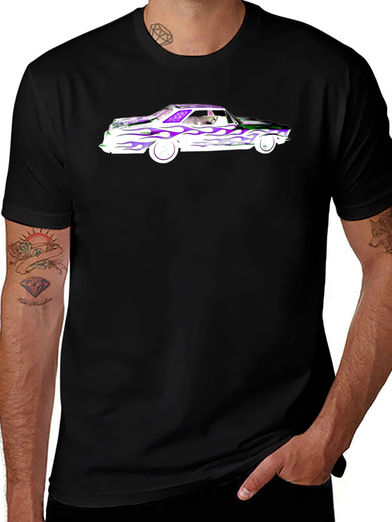 Flamed Car Graphic T-Shirt - Cool Black Tee