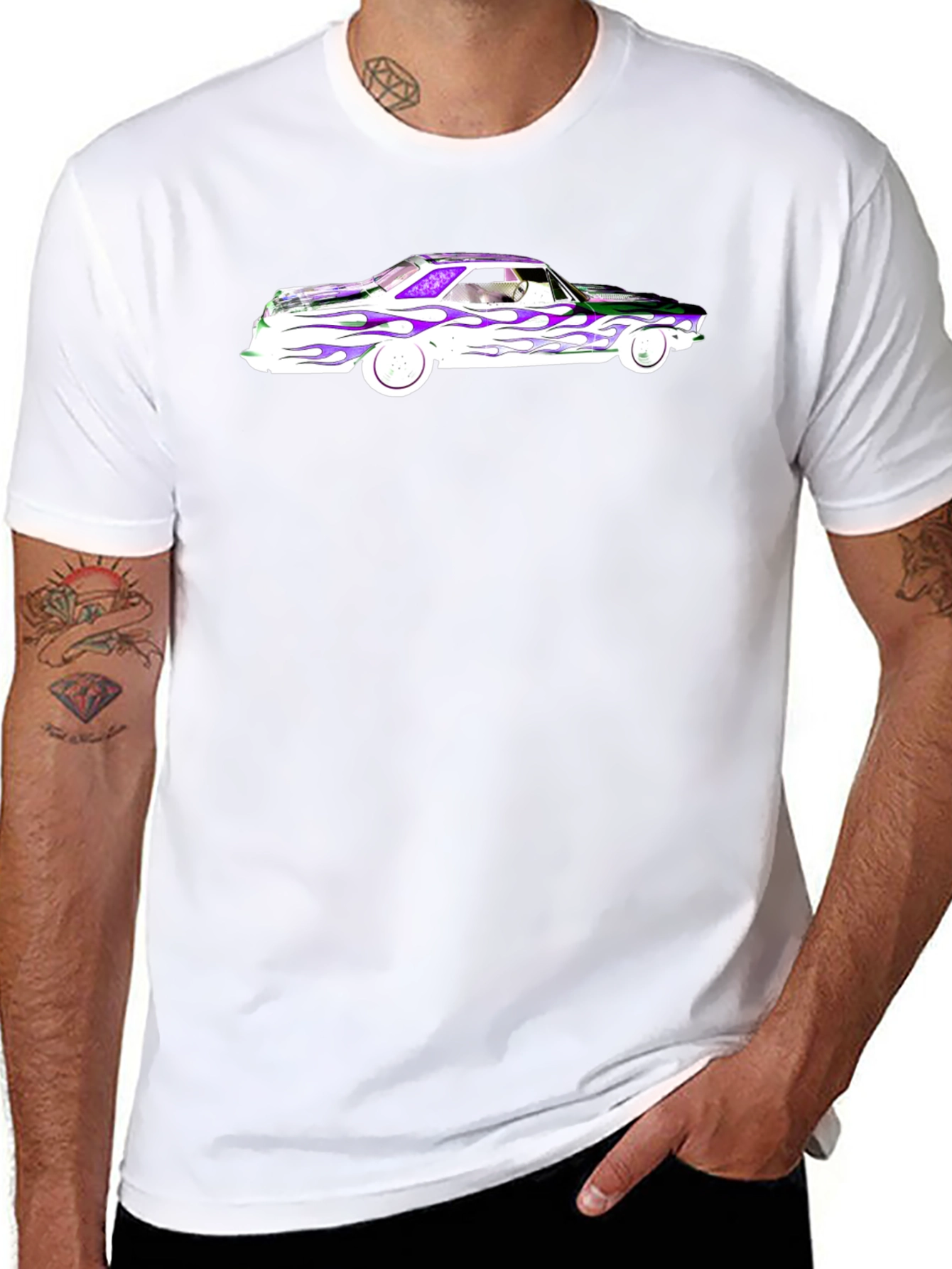 Flamed Car Graphic T-Shirt - Cool Black Tee