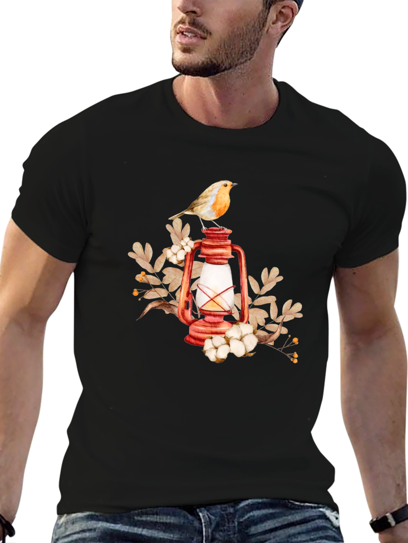 Bird on Lantern Graphic Tee - Black