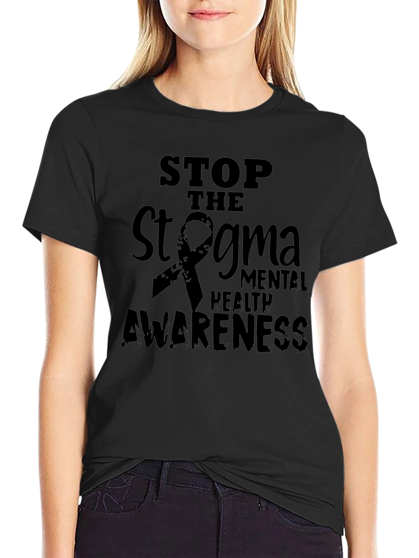 Stop the Stigma Mental Health Awareness Black T-Shirt