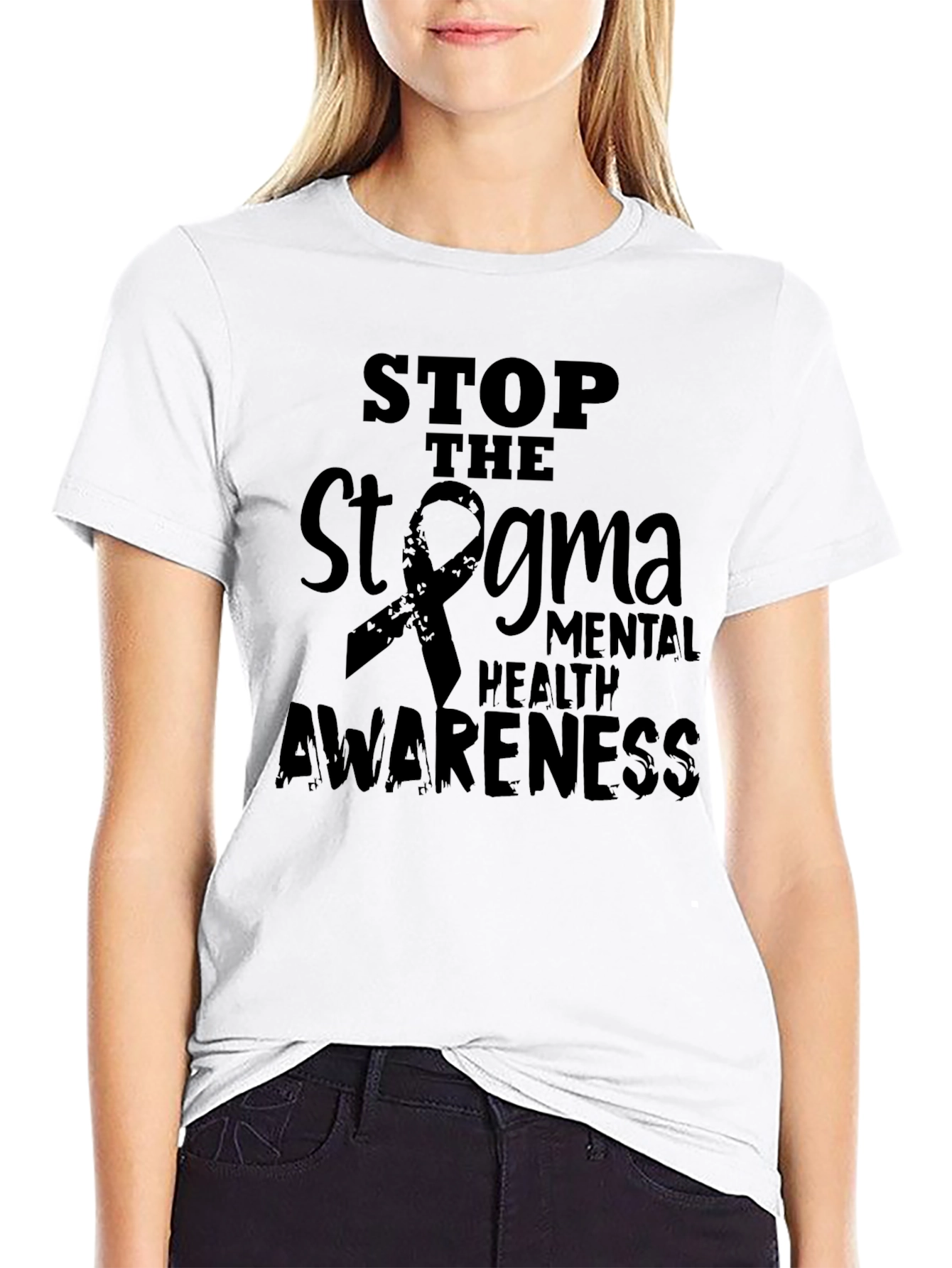Stop the Stigma Mental Health Awareness Black T-Shirt