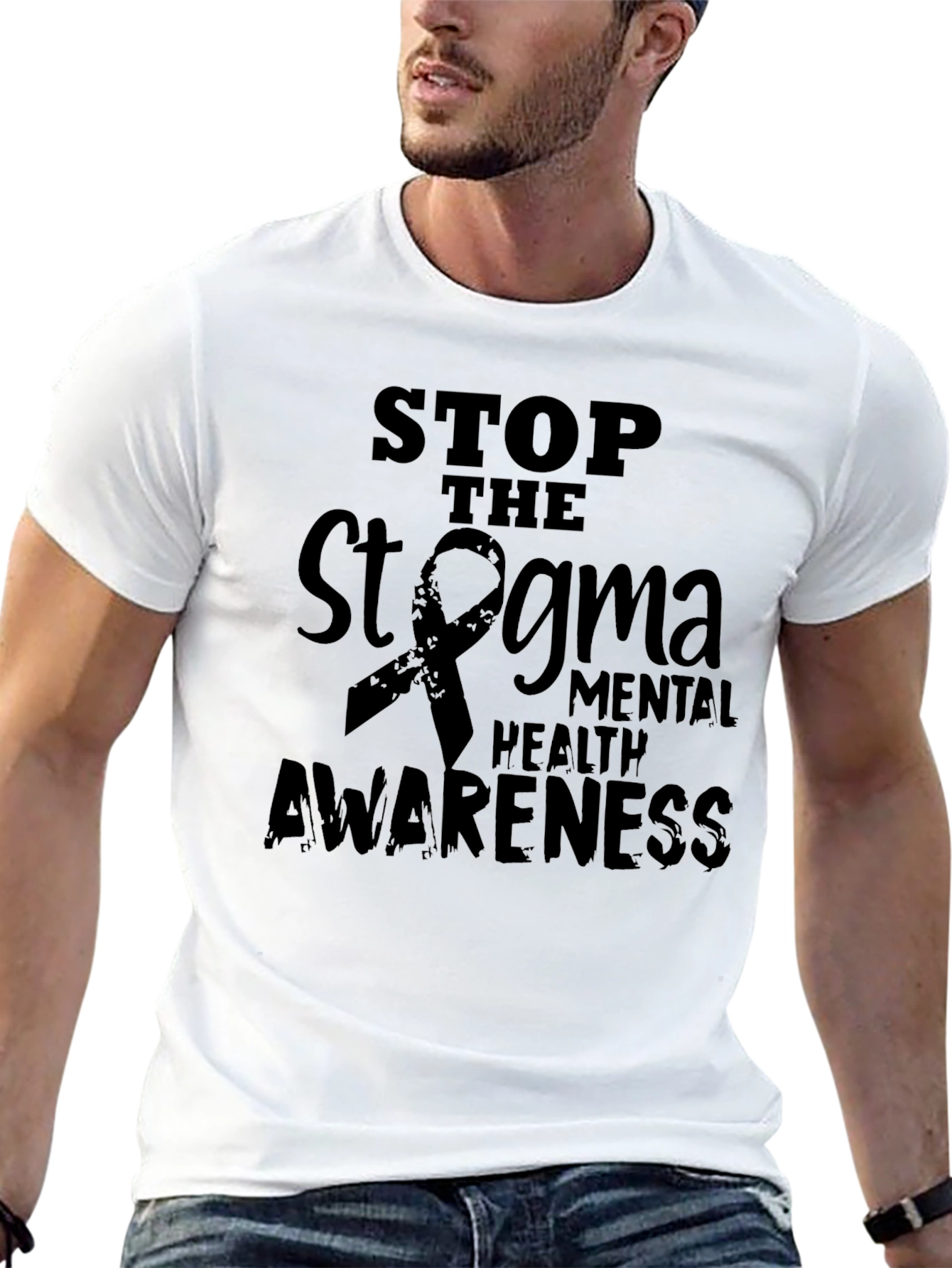 Stop the Stigma Mental Health Awareness Black T-Shirt