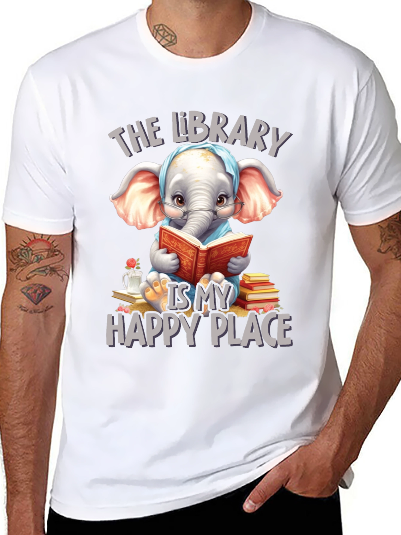 Library Elephant T-Shirt - Happy Place Design