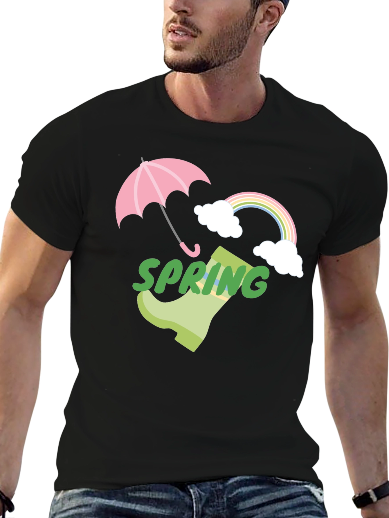 Spring Showers Graphic Tee - Black Cotton T-Shirt