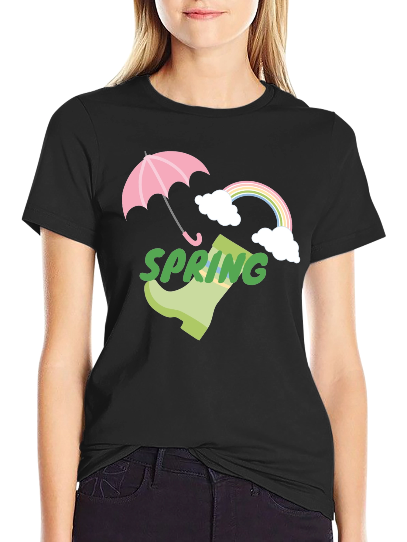 Spring Showers Graphic Tee - Black Cotton T-Shirt