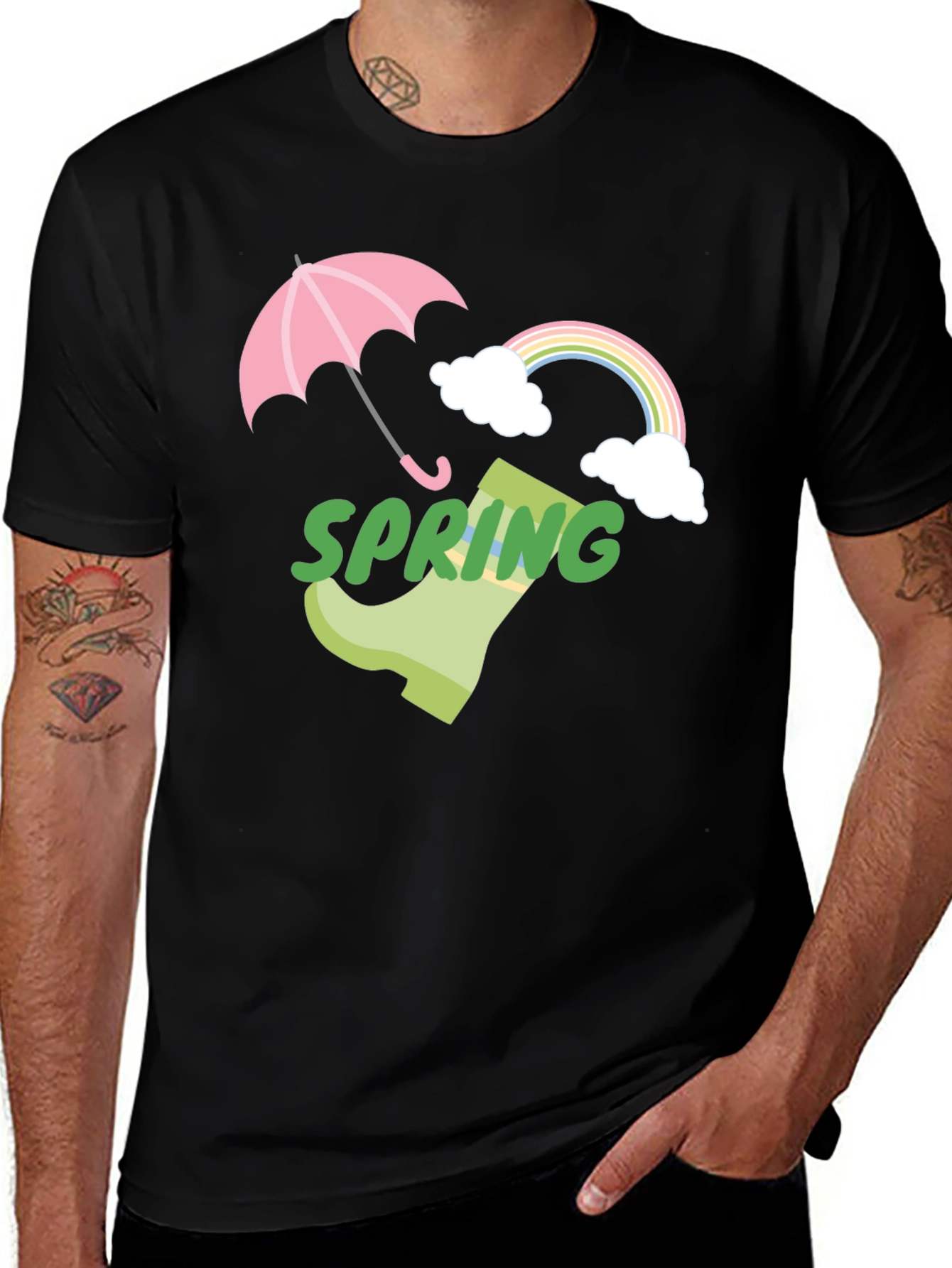 Spring Showers Graphic Tee - Black Cotton T-Shirt