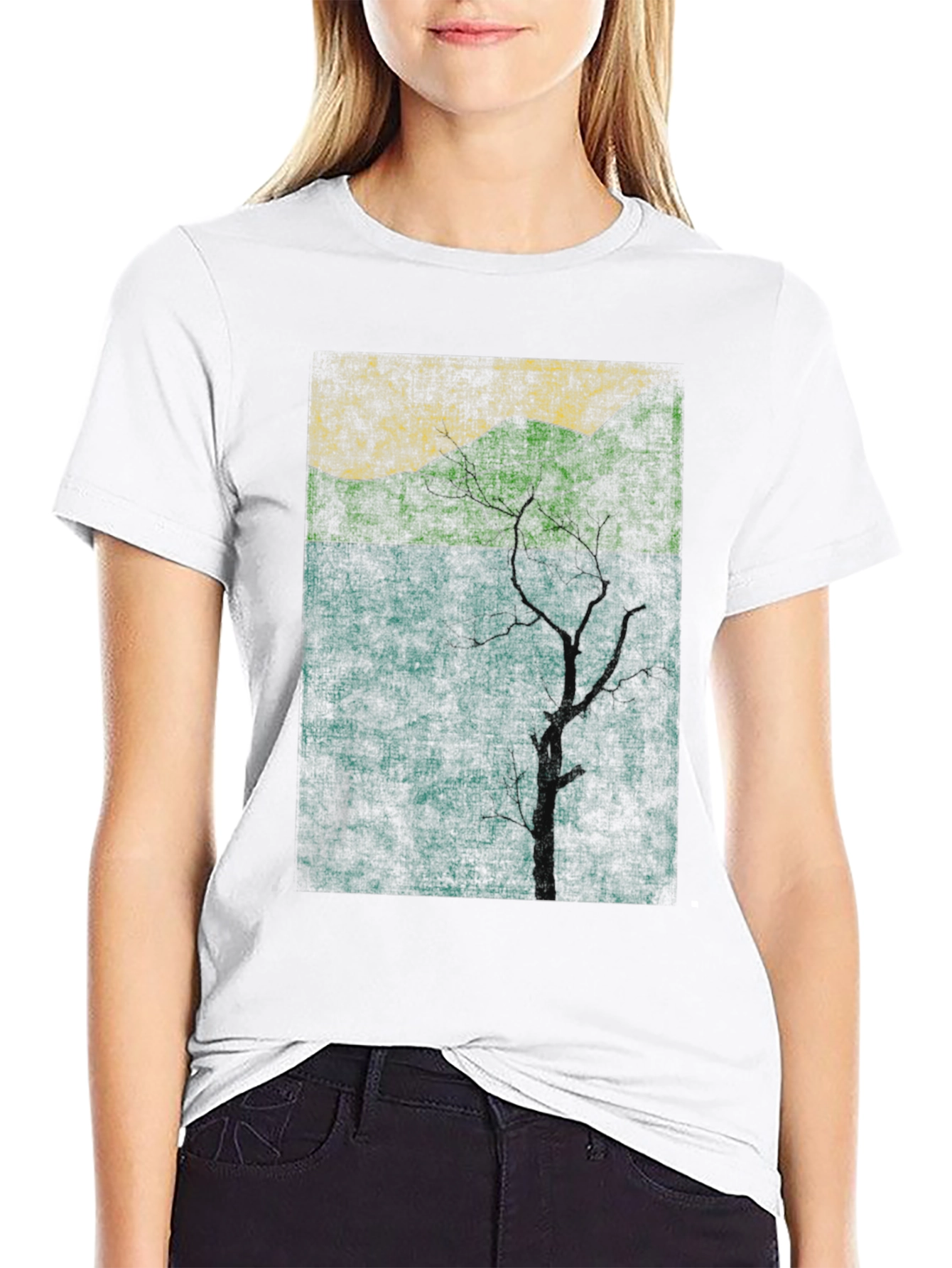 Nature-Inspired Graphic Tee - Textured Print Black Shirt
