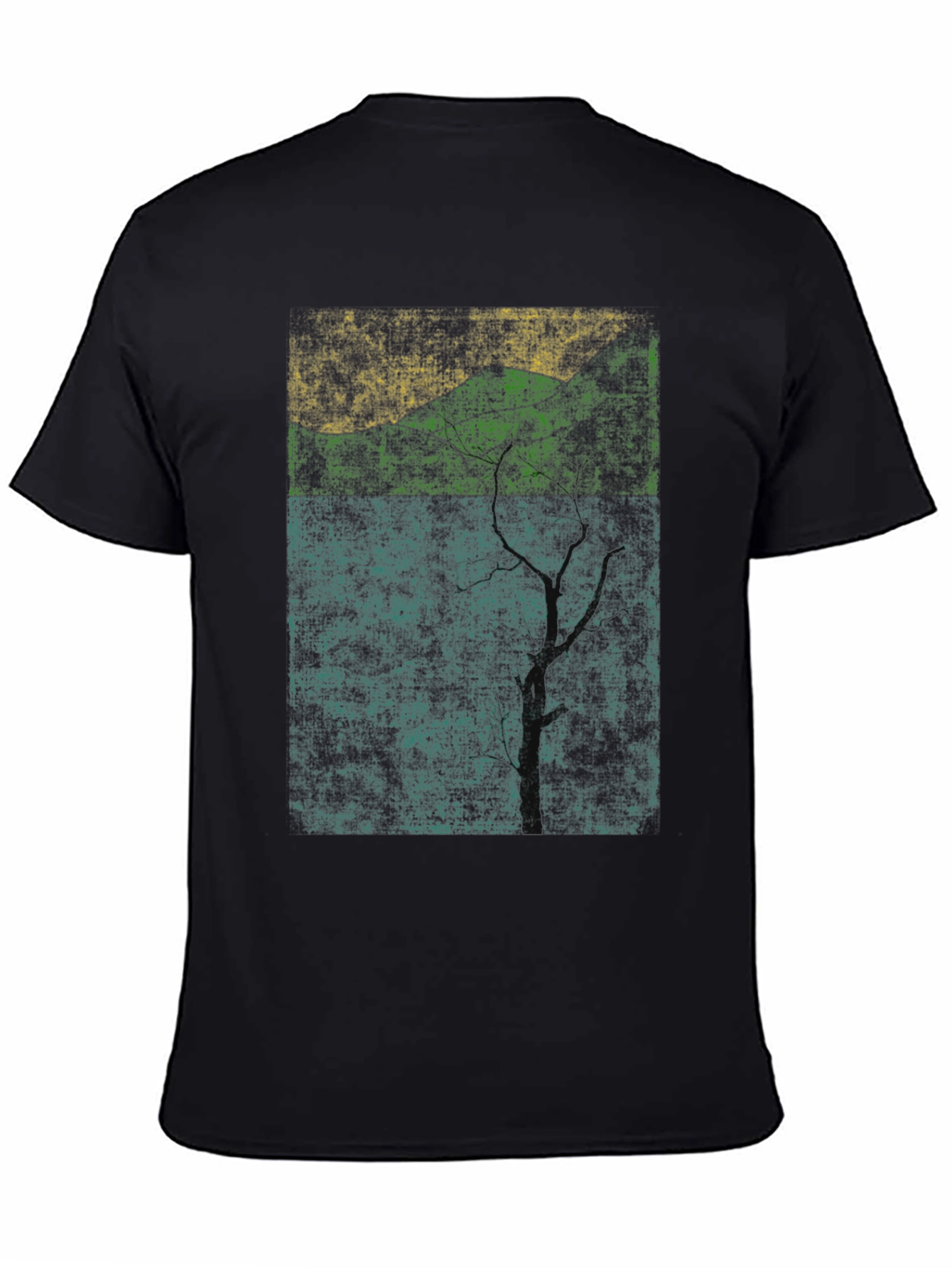 Nature-Inspired Graphic Tee - Textured Print Black Shirt