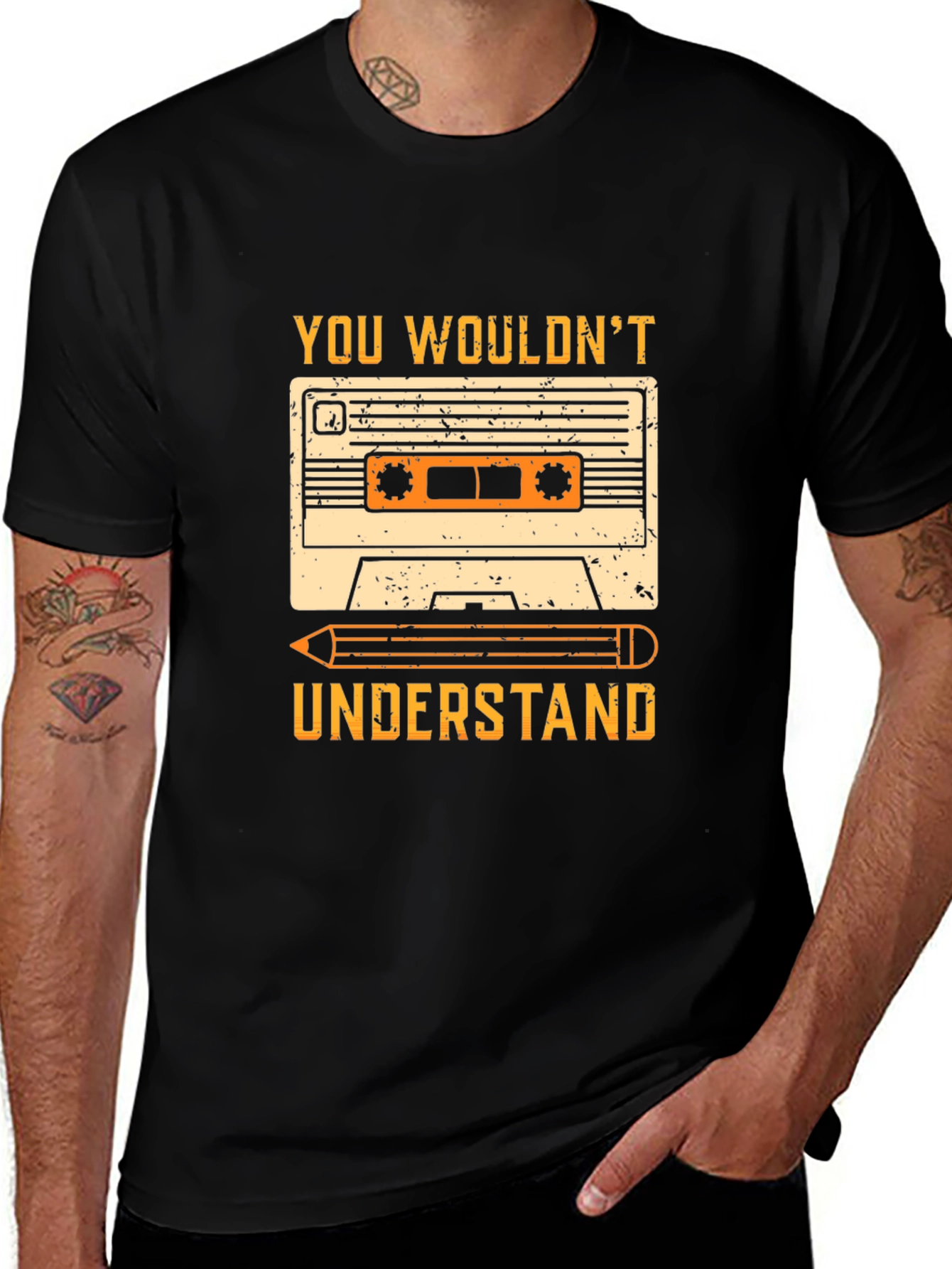 Retro Cassette Tape & Pencil Graphic T-Shirt