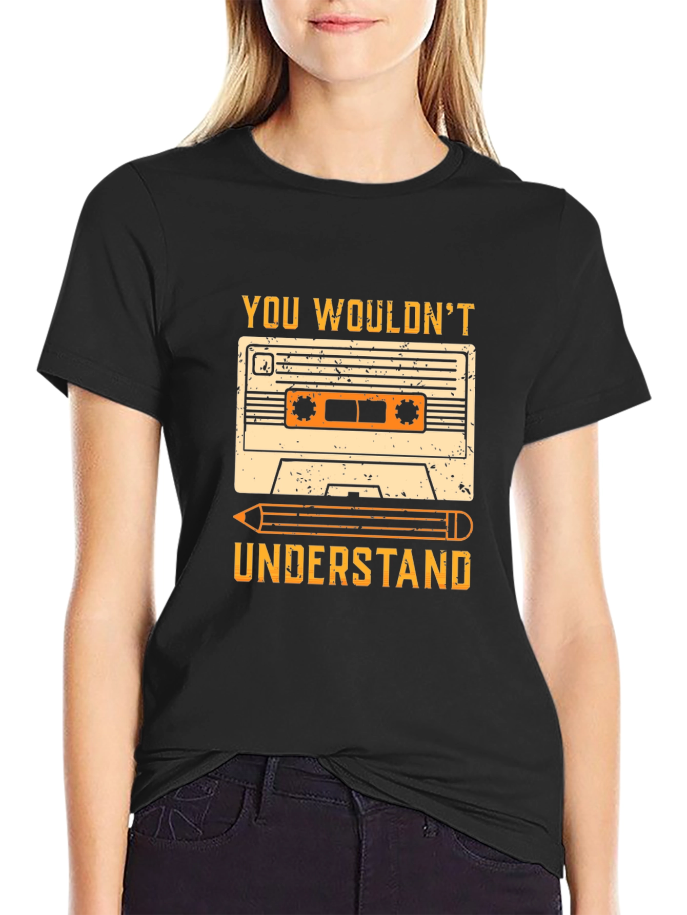 Retro Cassette Tape & Pencil Graphic T-Shirt