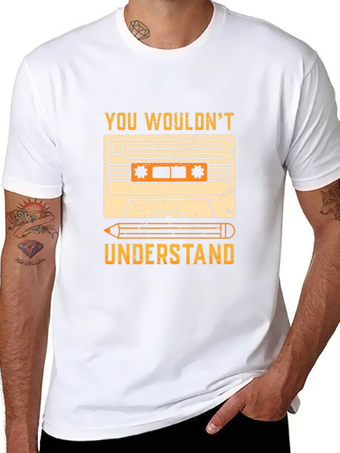 Retro Cassette Tape & Pencil Graphic T-Shirt