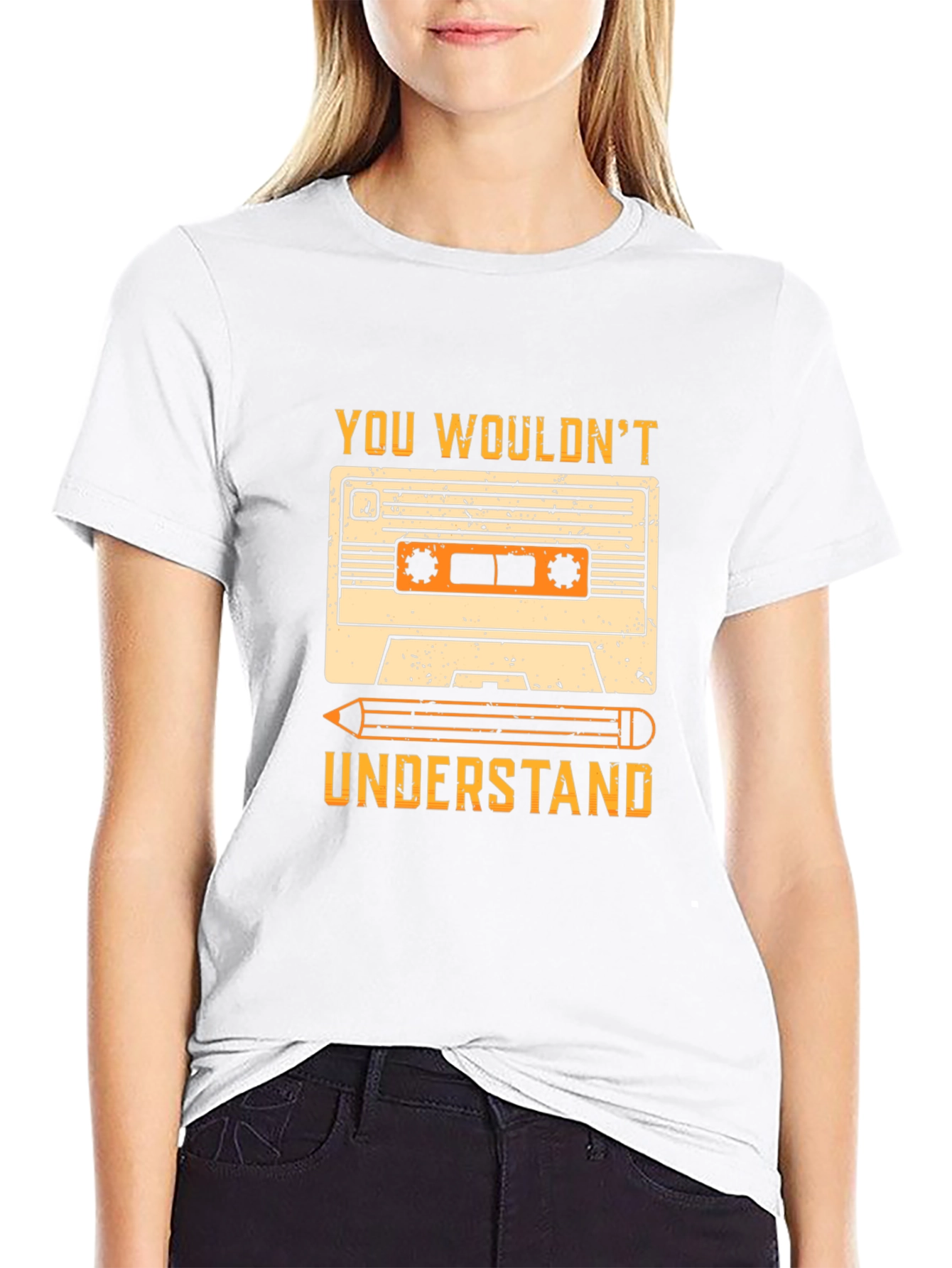 Retro Cassette Tape & Pencil Graphic T-Shirt