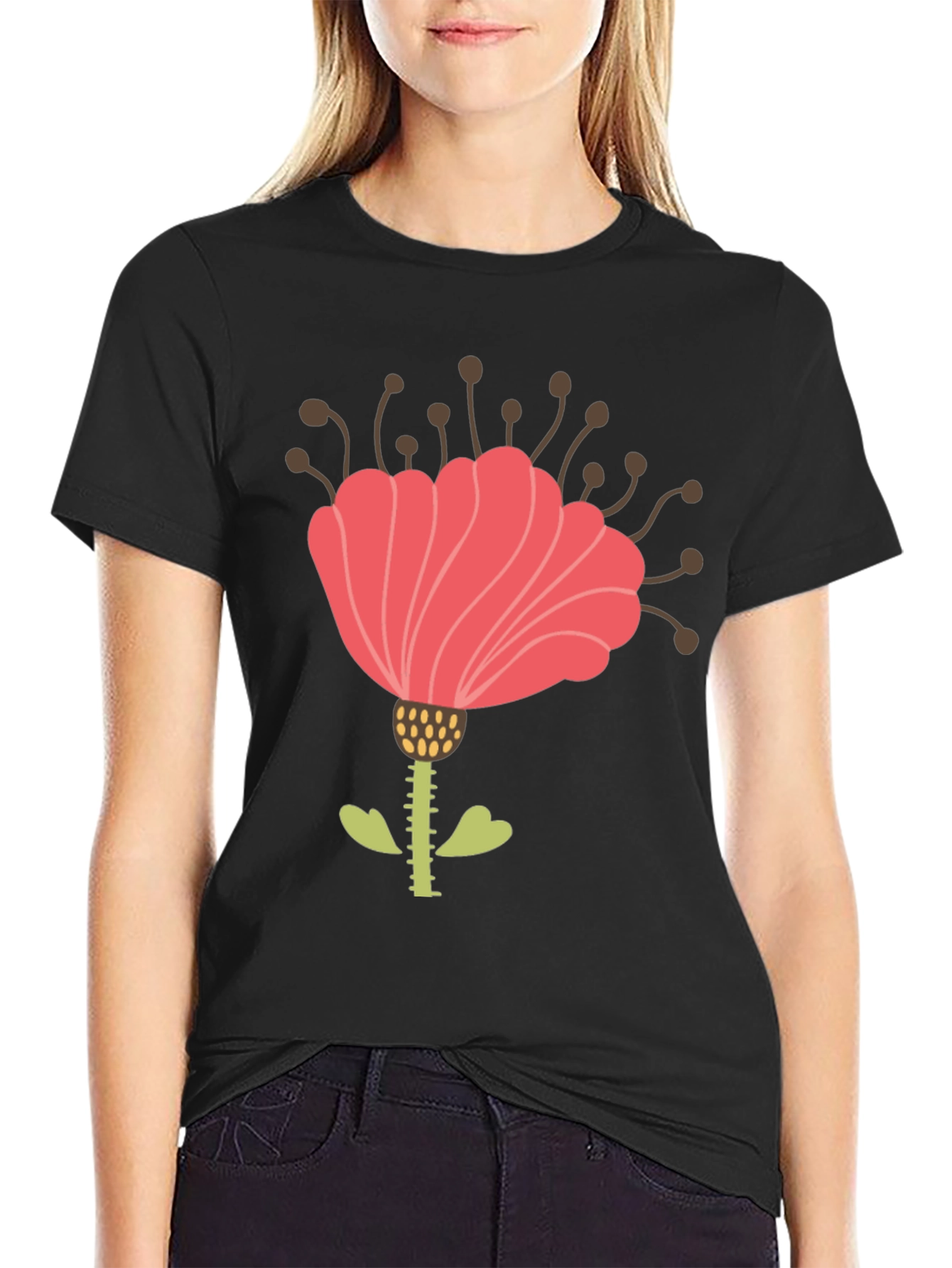 Floral Graphic Print Mens Black T-Shirt
