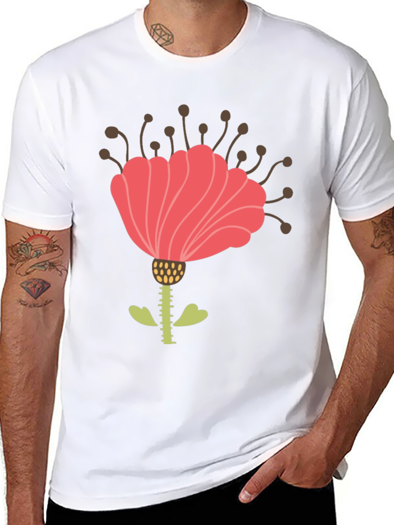 Floral Graphic Print Mens Black T-Shirt