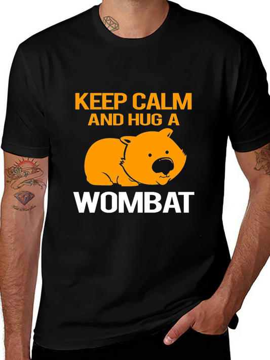 Keep Calm and Hug a Wombat Black T-Shirt