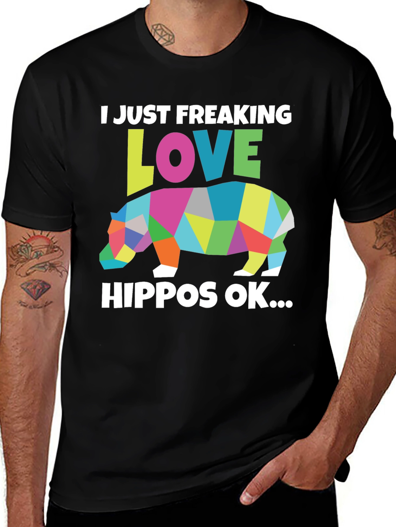 I Love Hippos Black T-Shirt
