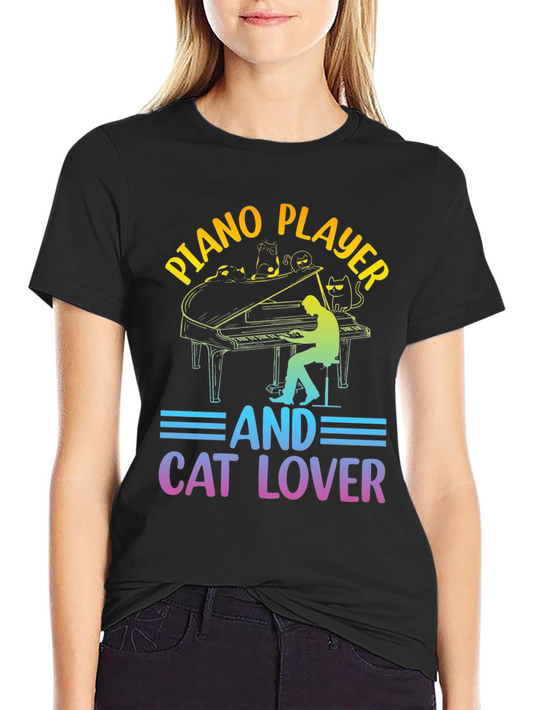 Piano Player Cat Lover T-Shirt - Music & Feline Fun