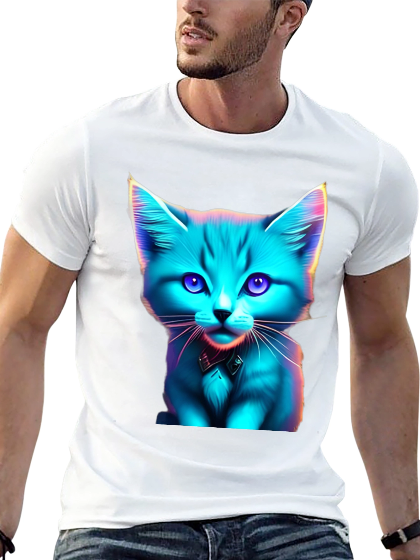 Neon Cat Graphic Tee - Stylish Black T-Shirt