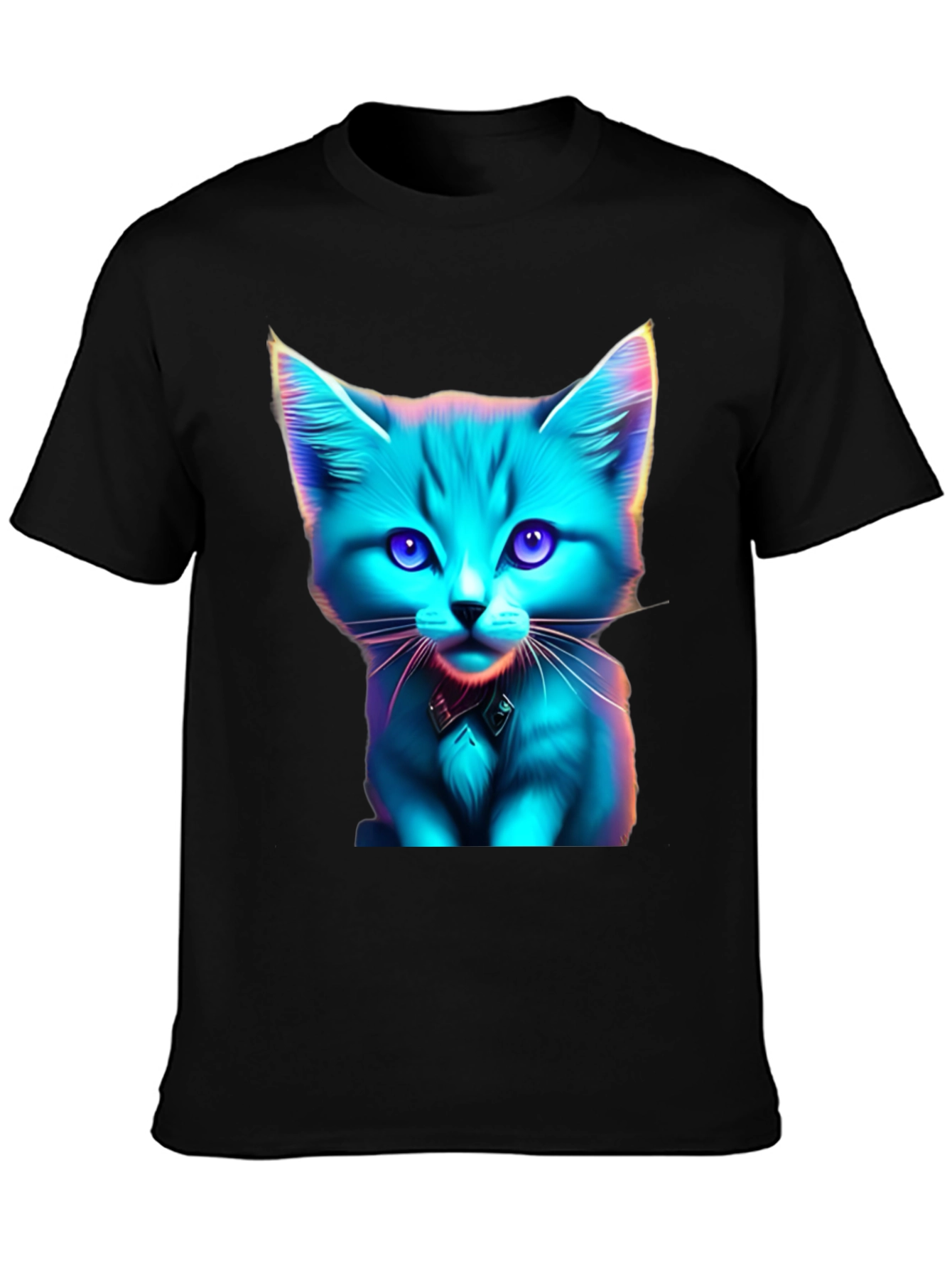 Neon Cat Graphic Tee - Stylish Black T-Shirt