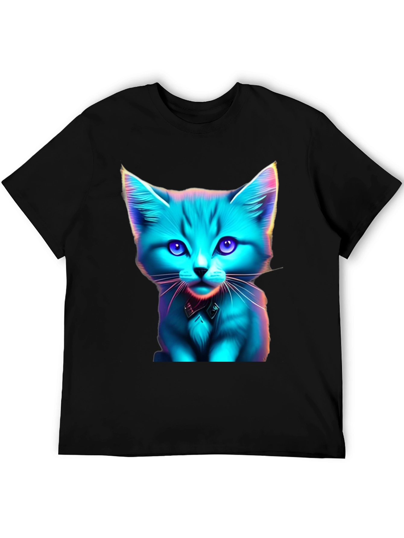 Neon Cat Graphic Tee - Stylish Black T-Shirt