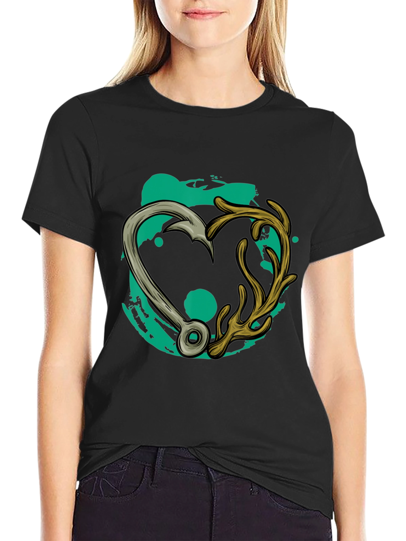 Fishing Hook & Antler Heart Graphic Tee