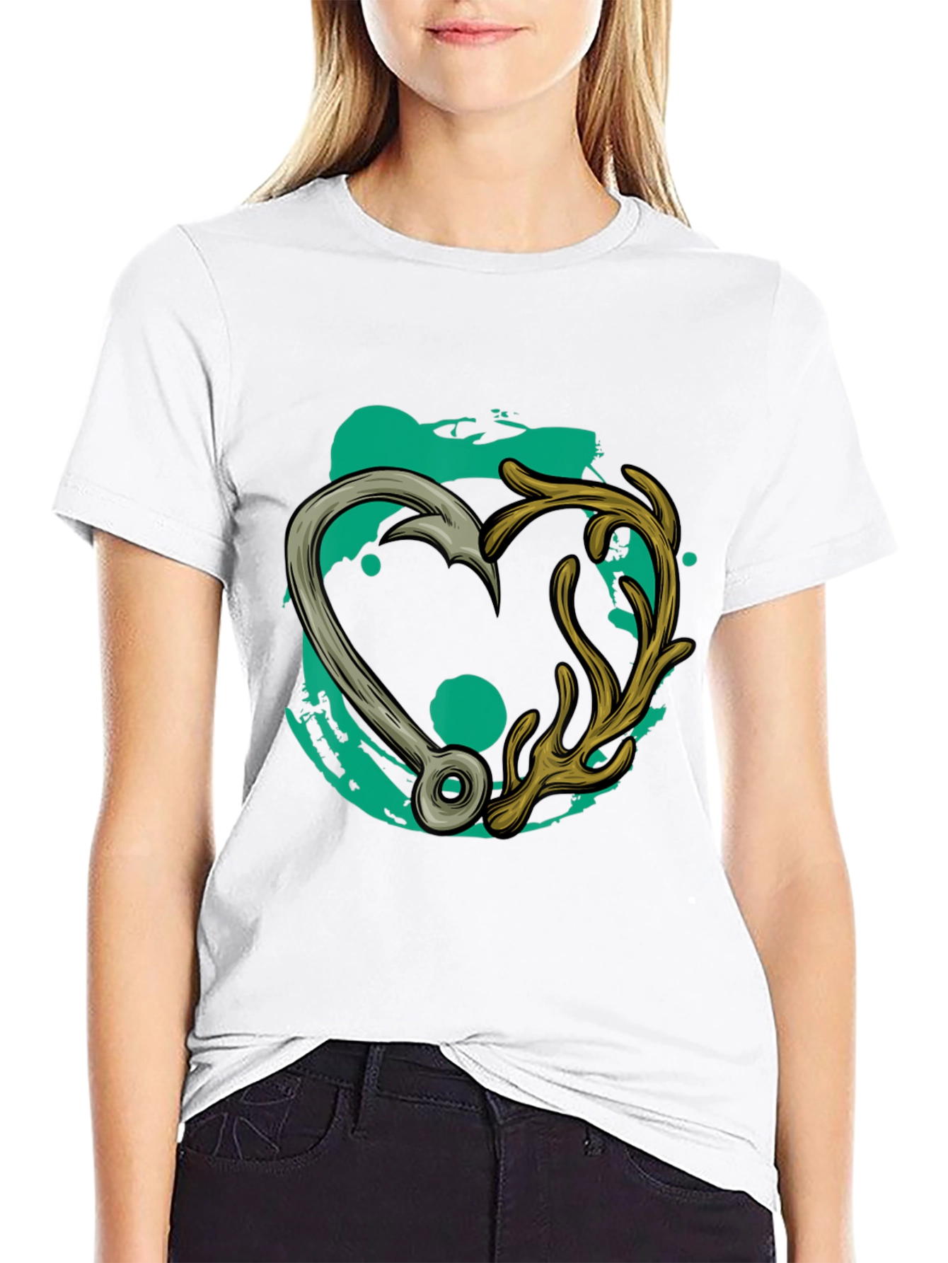 Fishing Hook & Antler Heart Graphic Tee