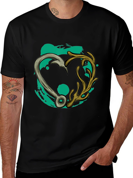 Fishing Hook & Antler Heart Graphic Tee