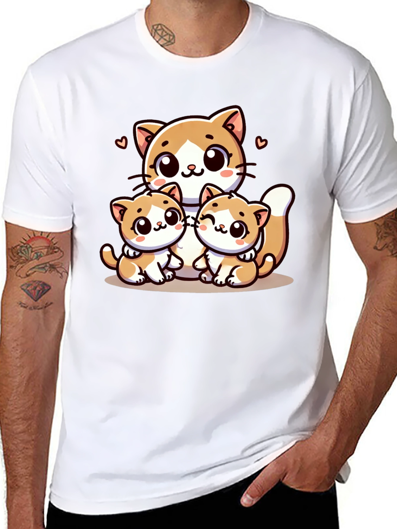 Cute Cat Family Graphic Black T-Shirt
