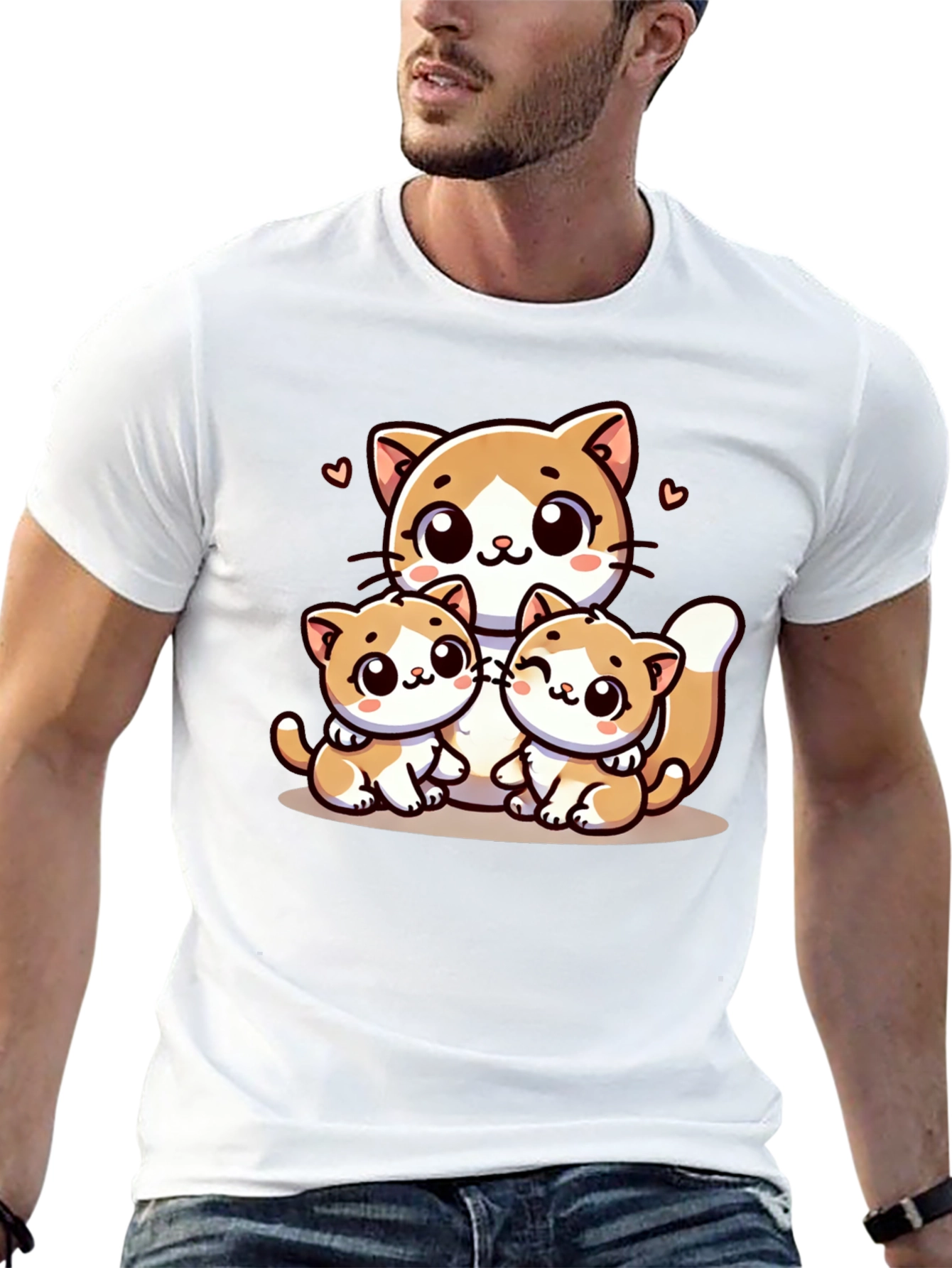 Cute Cat Family Graphic Black T-Shirt