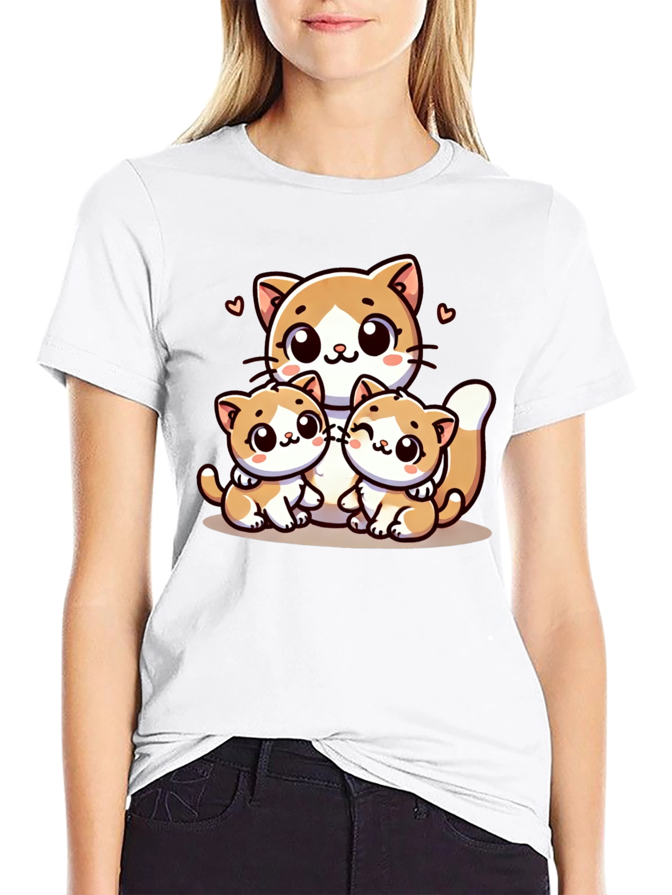 Cute Cat Family Graphic Black T-Shirt