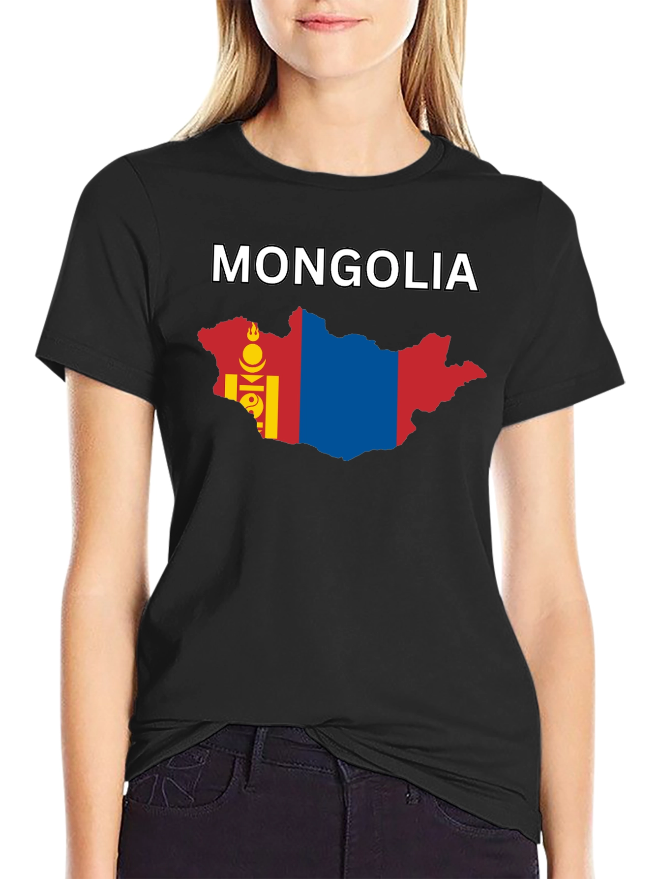 Mongolia Flag Map Graphic T-Shirt