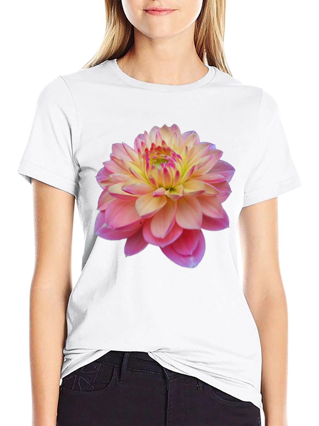 Floral Graphic T-Shirt: Pink Dahlia Blossom