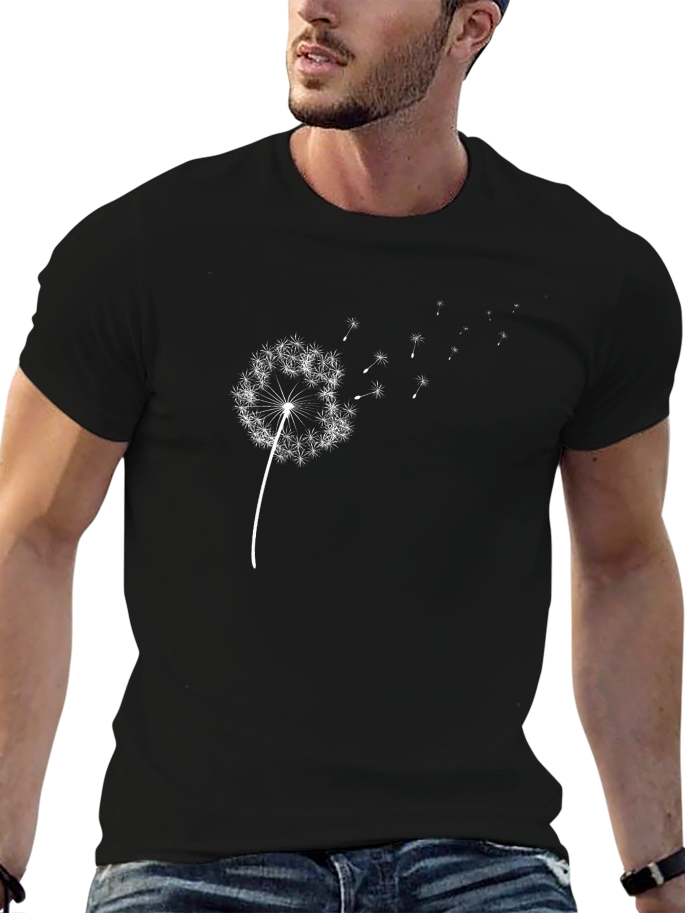 Dandelion Print Black T-Shirt - Casual Wear