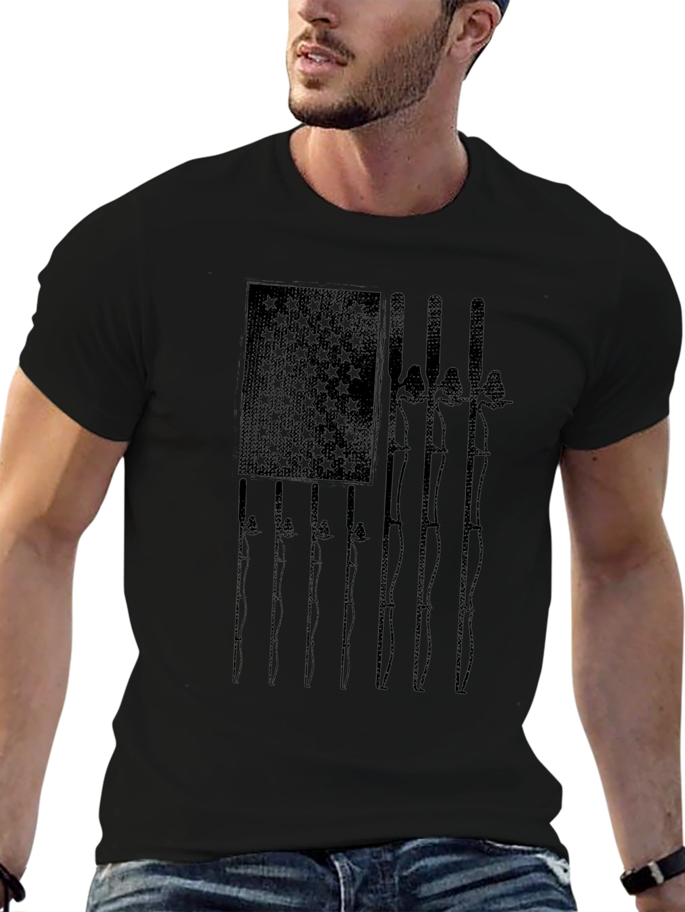 American Flag Fishing Rods Graphic T-Shirt
