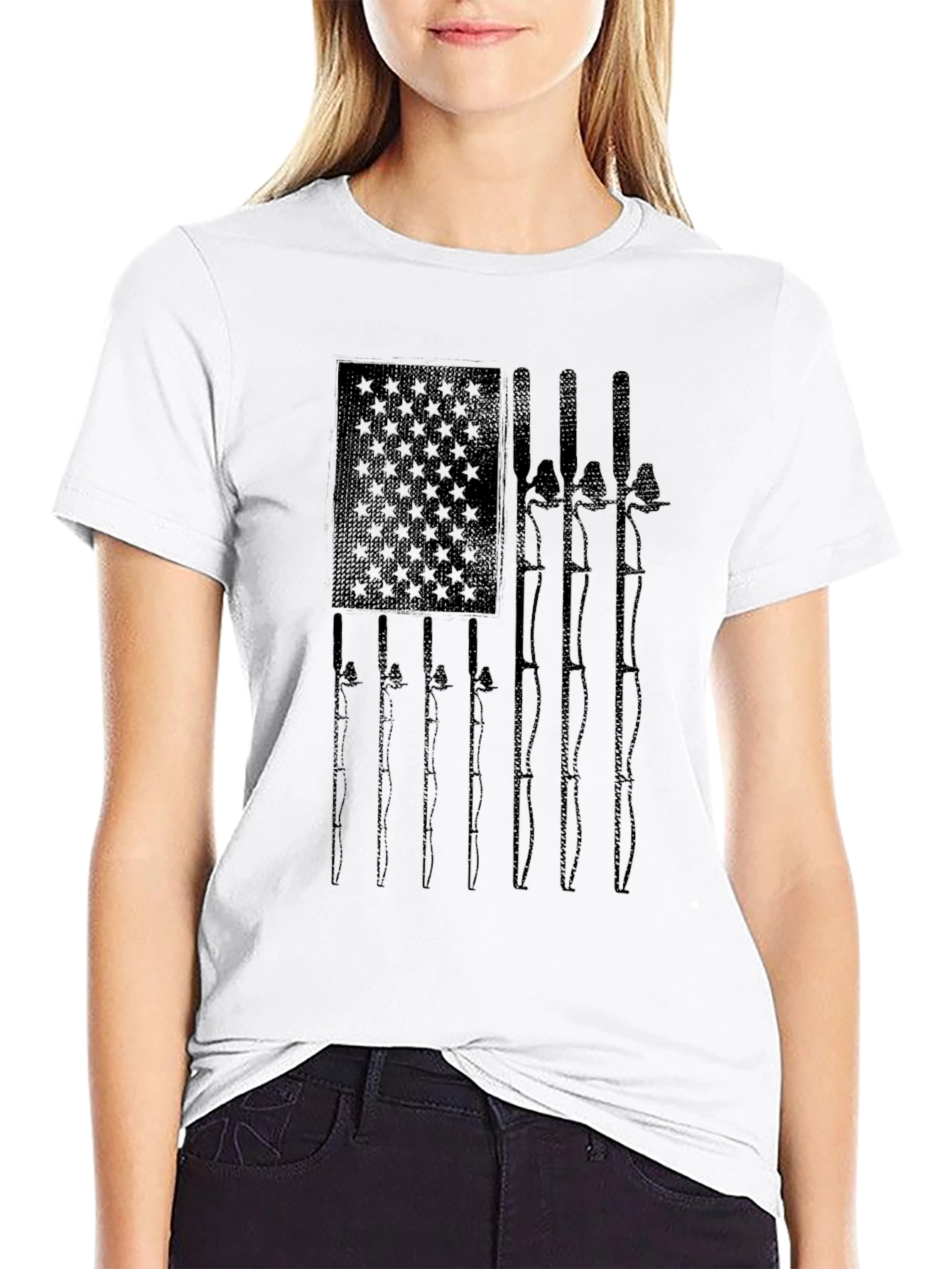 American Flag Fishing Rods Graphic T-Shirt