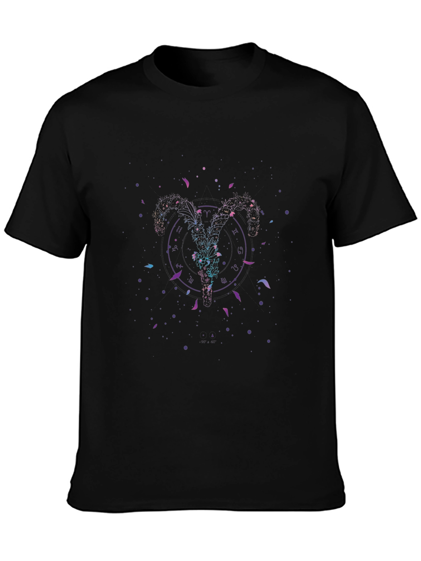 Zodiac Aries Ram Graphic Print Black T-Shirt