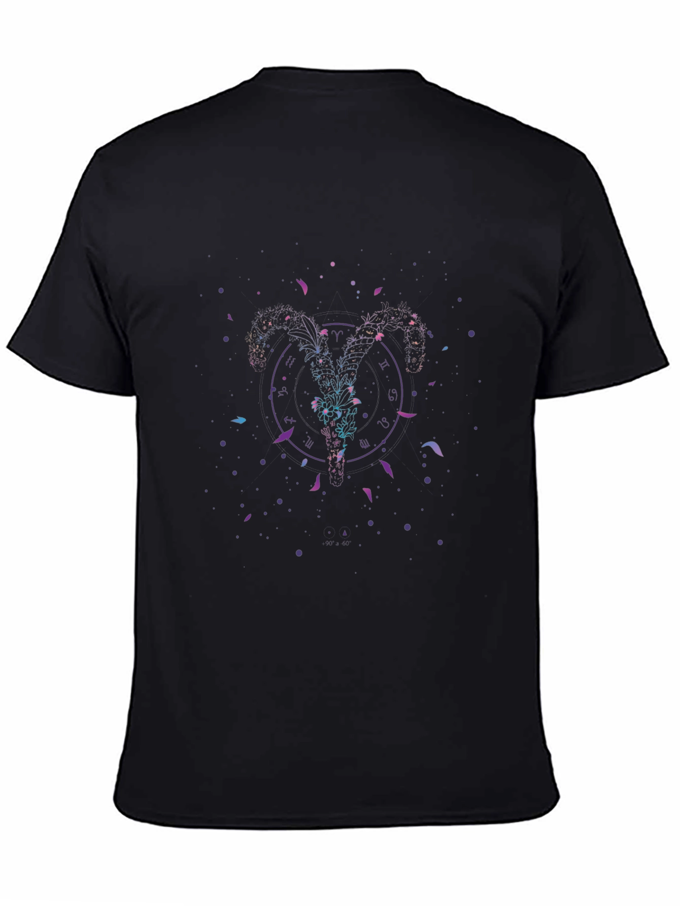 Zodiac Aries Ram Graphic Print Black T-Shirt
