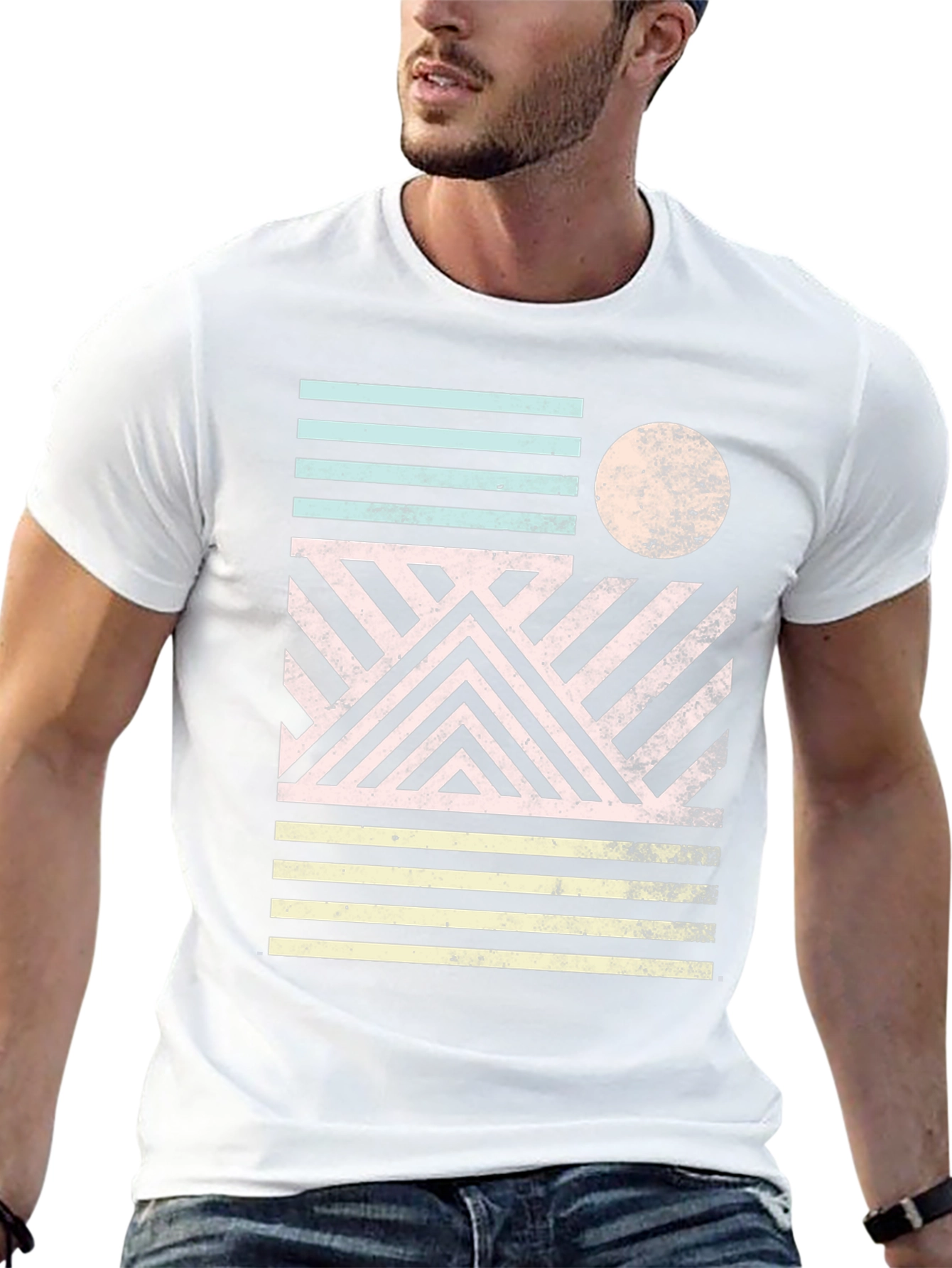 Retro Geometric Graphic Print Black T-Shirt