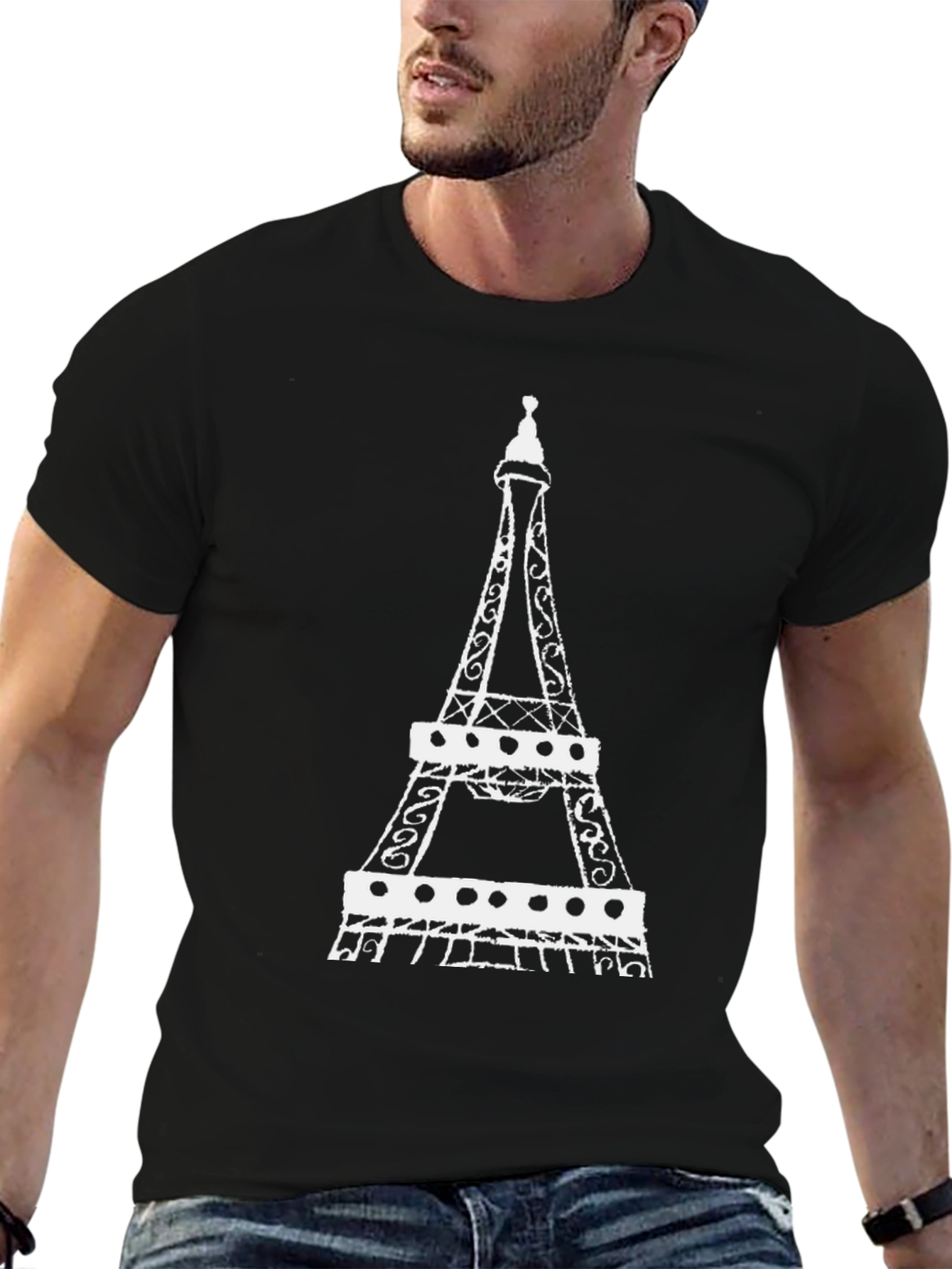 Eiffel Tower Graphic T-Shirt - Black Cotton Tee