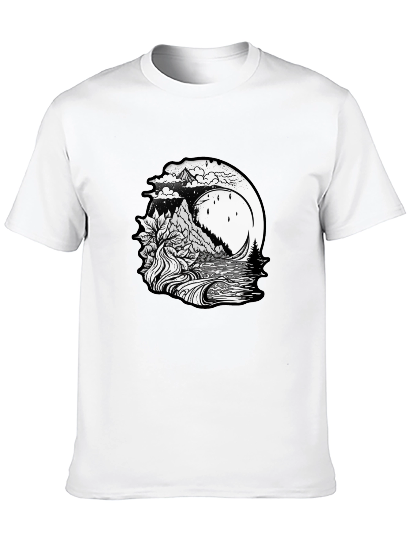 Mountain Moon Graphic Tee - Black Casual T-Shirt