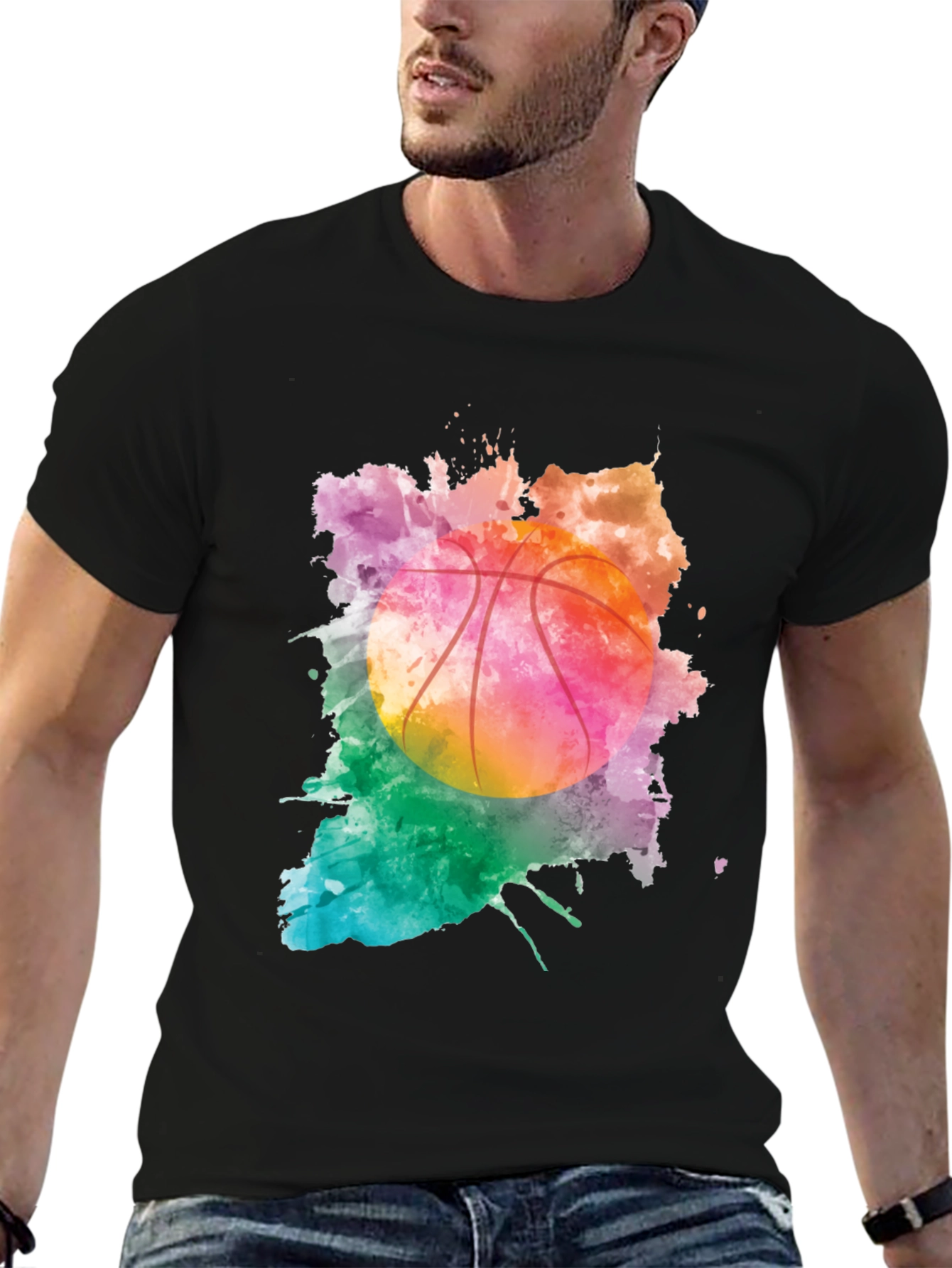 Watercolor Basketball Graphic T-Shirt