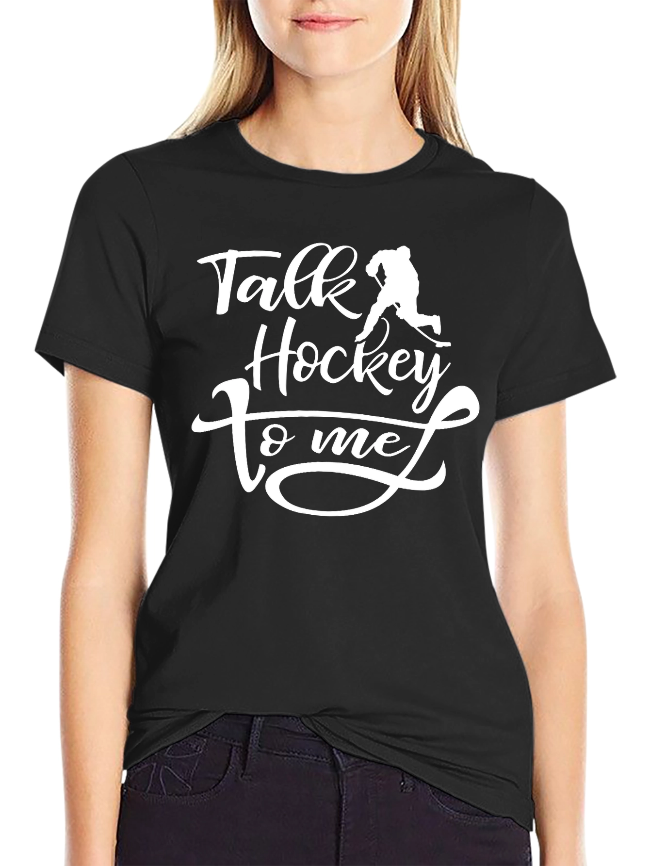 Talk Hockey To Me Black Graphic T-Shirt