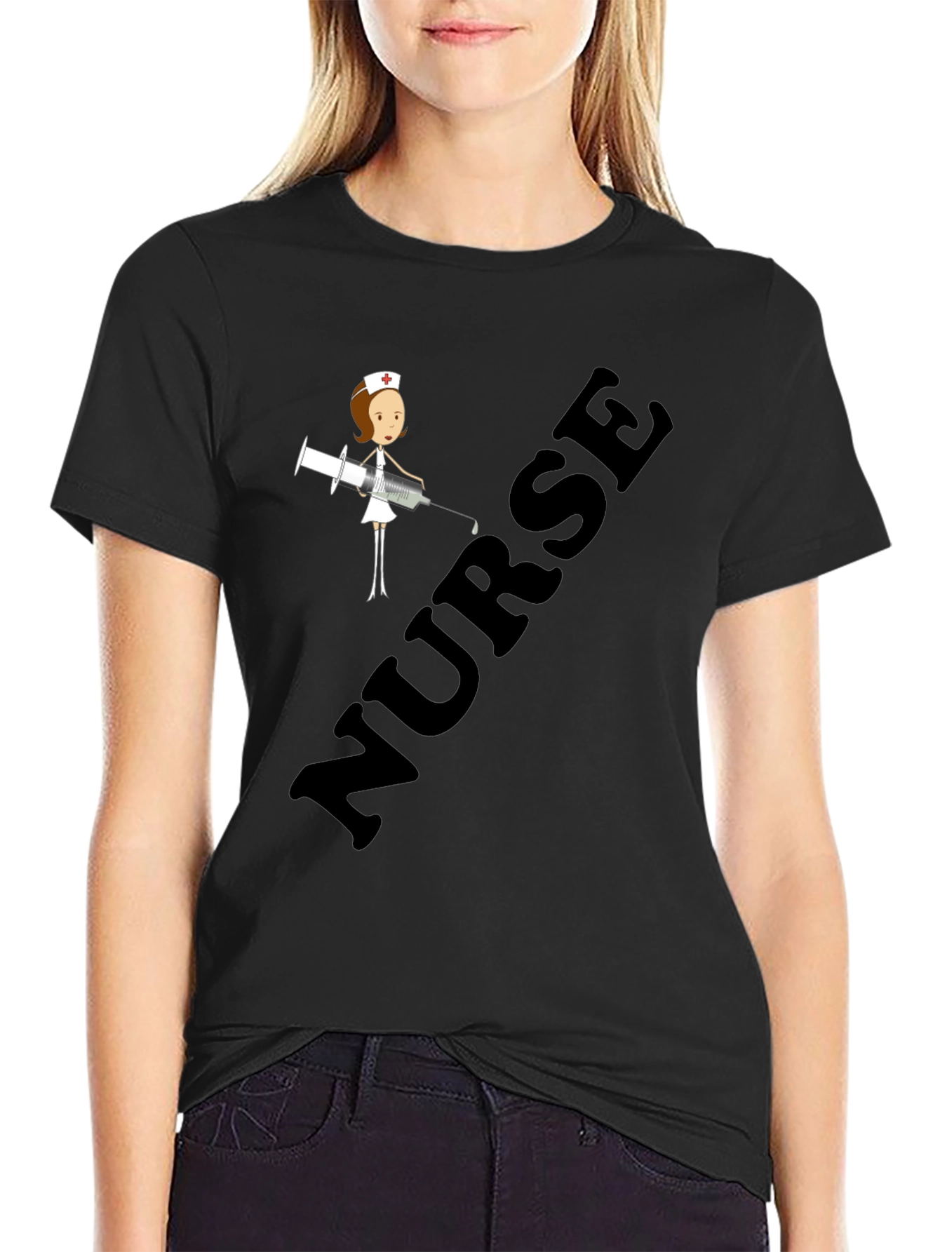 Nurse Cartoon Graphic T-Shirt - Unisex Black Tee